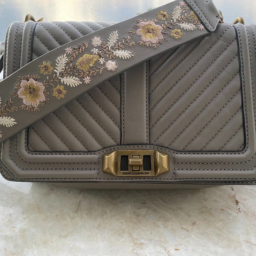 Rebecca Minkoff Chevron Quilted Love Crossbody Taupe